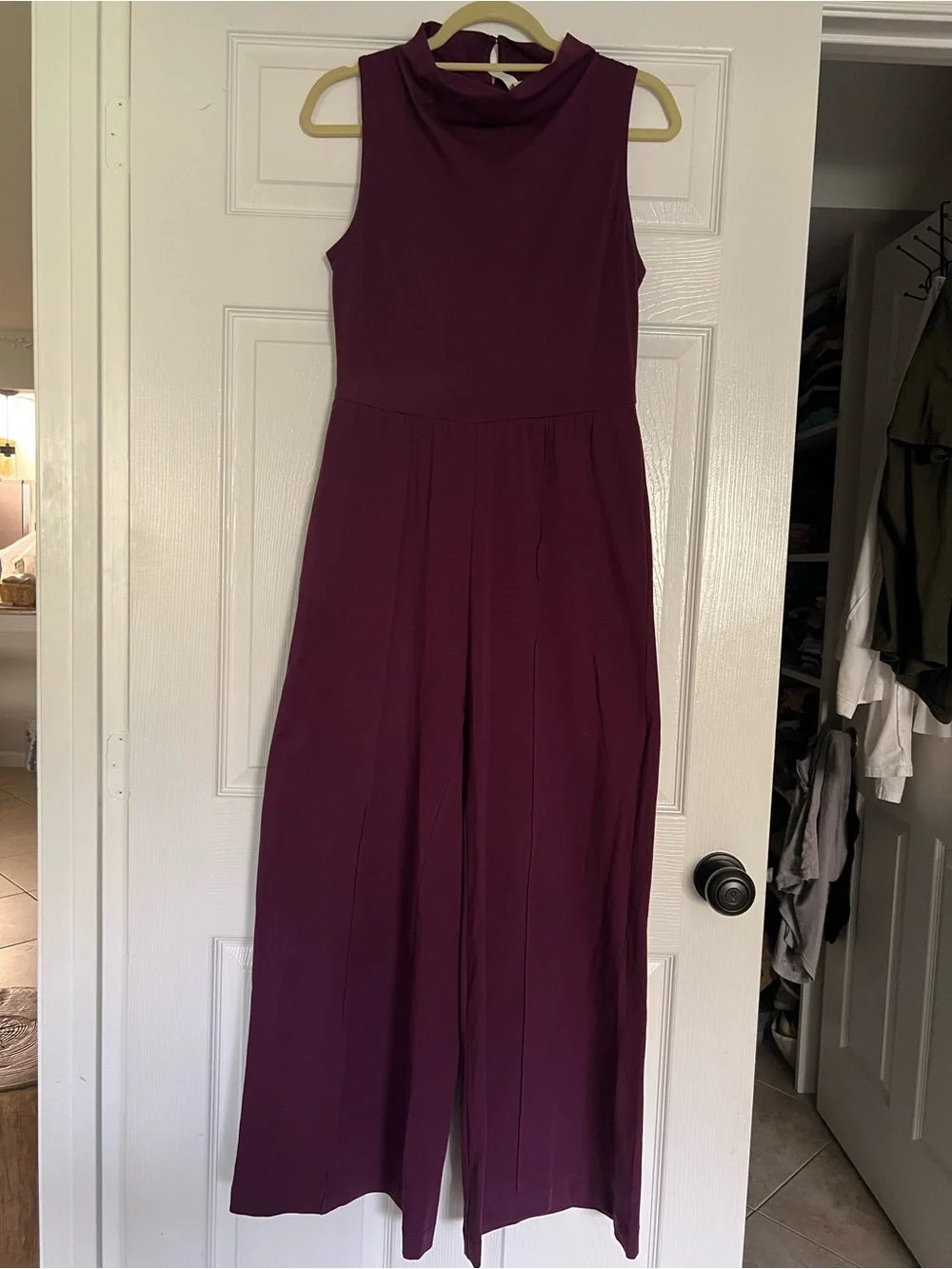 ‼️EUC: Pact Organic Women’s Plum Fit & Flare Cowl Neck Jumpsuit - S - Picture 4 of 9
